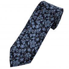 Navy Blue & Light Blue Flower Pattern Men's Tie