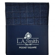 Navy Blue, Light Blue & Orange Checked Patterned Tweed Pocket Square Handkerchief