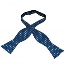 Navy Blue & Lilac Polka Dot Self-Tie Silk Bow Tie