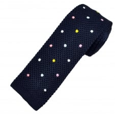 Navy Blue & Multi Coloured Polka Dot Men's Silk Knitted Tie