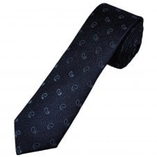 Navy & Blue Paisley Luxury Silk Men's Skinny Tie