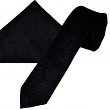 Navy Blue Paisley Pattern Men's Skinny Tie & Pocket Square Handkerchief Set
