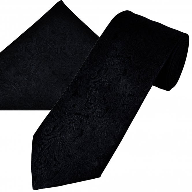 Navy Blue Paisley Pattern Men's Tie & Pocket Square Handkerchief Set