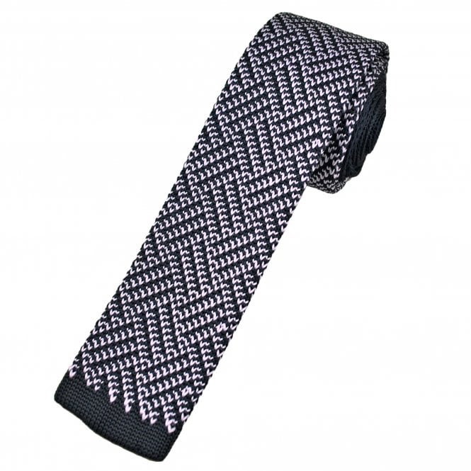 Navy Blue & Pale Lilac Patterned Men's Knitted Tie