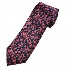 Navy Blue & Pink Flower Pattern Men's Tie 