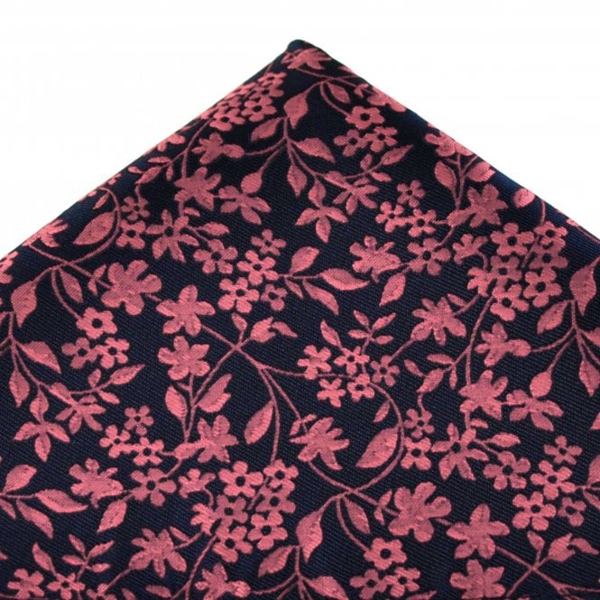 Navy Blue & Pink Flower Pattern Pocket Square Handkerchief