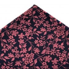 Navy Blue & Pink Flower Pattern Pocket Square Handkerchief