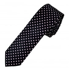 Navy Blue & Pink Polka Dot Boys Skinny Tie