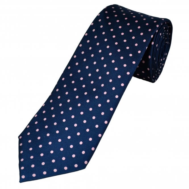 Navy Blue & Pink Polka Dot Men's Silk Tie