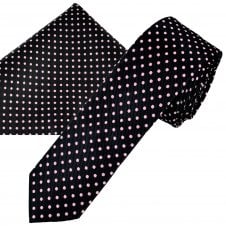 Navy Blue & Pink Polka Dot Men's Skinny Tie & Pocket Square Handkerchief Set