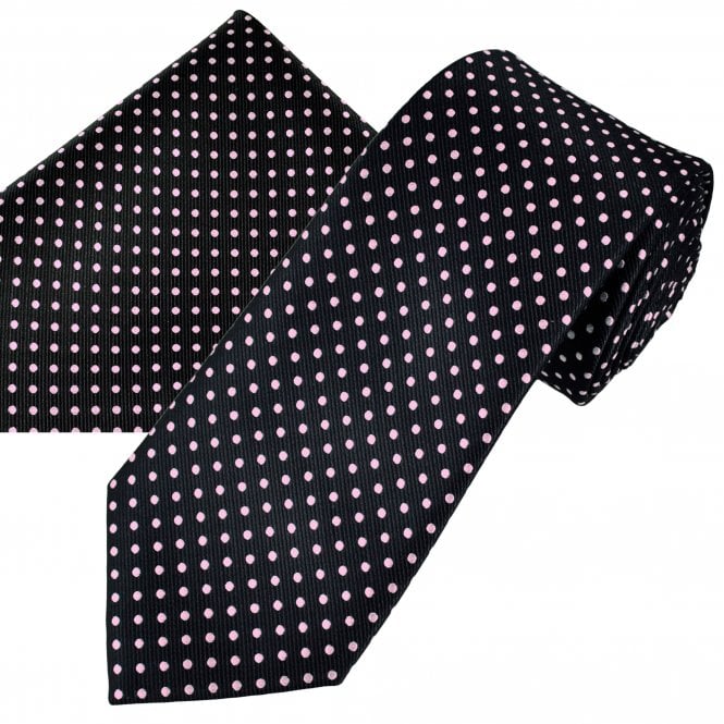 Navy Blue & Pink Polka Dot Men's Tie & Pocket Square Handkerchief Set