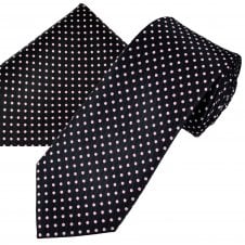 Navy Blue & Pink Polka Dot Men's Tie & Pocket Square Handkerchief Set
