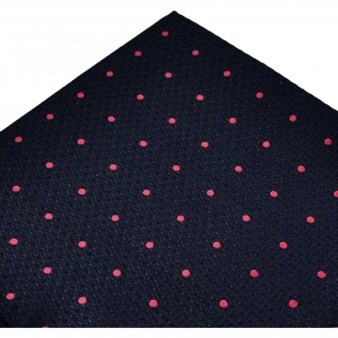Navy Blue & Pink Polka Dot Silk Pocket Square Handkerchief