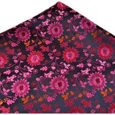 Navy Blue, Pink, Red & Orange Floral Pattern Pocket Square Handkerchief