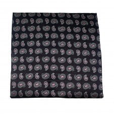 Navy Blue, Pink & Silver Paisley Pocket Square Handkerchief