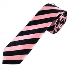 Navy Blue & Pink Striped Boys Skinny Tie