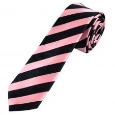 Navy Blue & Pink Striped Men's Skinny Tie
