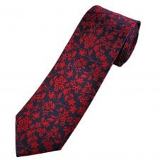 Navy Blue & Red Flower Pattern Men's Tie