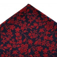 Navy Blue & Red Flower Pattern Pocket Square Handkerchief
