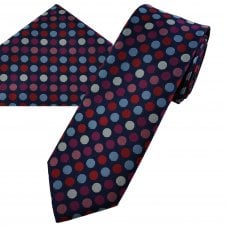 Navy Blue, Red, Light Blue, Pink & White Polka Dot Men's Tie & Hanky Set