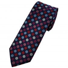 Navy Blue, Red, Light Blue, Pink & White Polka Dot Men's Tie