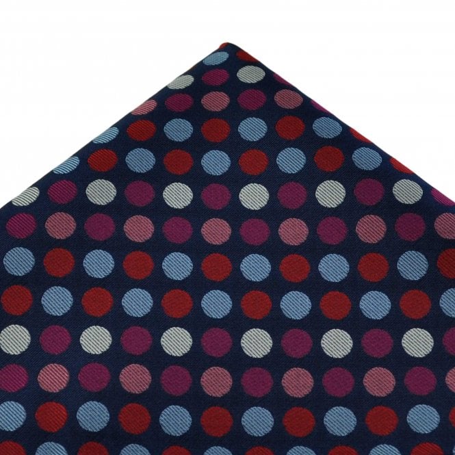 Navy Blue, Red, Light Blue, Pink & White Polka Dot Pocket Square Handkerchief