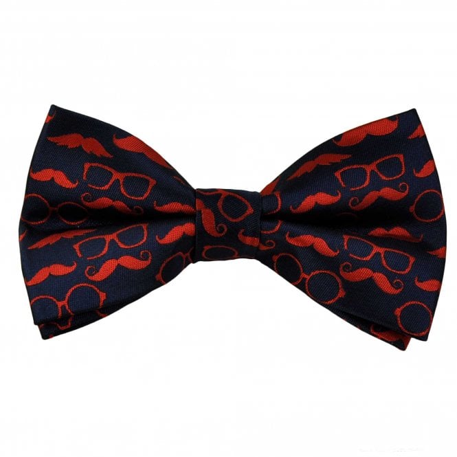 Navy Blue & Red Moustache & Glasses Novelty Bow Tie