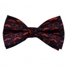 Navy Blue & Red Moustache & Glasses Novelty Bow Tie