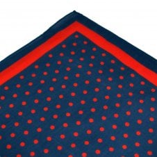 Navy Blue & Red Polka Dot Pocket Square Handkerchief - Cotton Silk Blend
