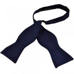 Navy Blue & Red Polka Dot Self-Tie Silk Bow Tie