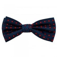 Navy Blue & Red Polka Dot Silk Bow Tie