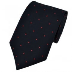 Navy Blue & Red Silk Polka Dot Tie