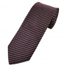 Navy Blue, Red, Silver & Black Patterned Men's Tie