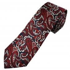 Navy Blue, Red & Silver Paisley Men's Extra Long Tie