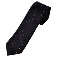 Navy Blue, Red & Silver White Floral Patterned Men's Silk Narrow Tie