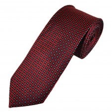 Navy Blue, Red & Silver White Pattern Luxury Silk Men's Tie