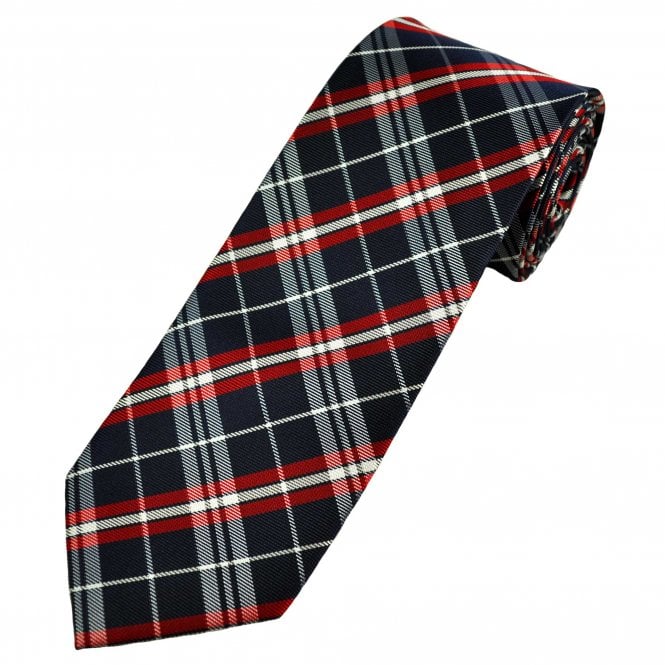 Navy Blue, Red & White Checked Men's Tie