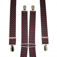 Navy Blue, Red & White Zig Zag Patterned Men's Trouser Braces