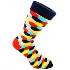 Navy Blue, Red, Yellow, Peach & Sky Blue Hexagonal Patterned Men's Socks