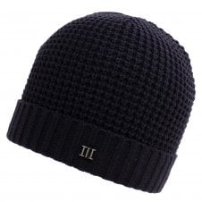 Navy Blue Rib Patterned Knitted Beanie Hat with Metal Tresanti Logo