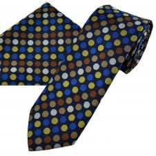 Navy Blue, Royal Blue, Yellow, Copper, Camel & White Polka Dot Men's Tie & Hanky Set