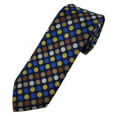 Navy Blue, Royal Blue, Yellow, Copper, Camel & White Polka Dot Men's Tie