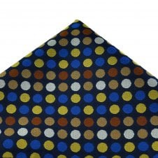 Navy Blue, Royal Blue, Yellow, Copper, Camel & White Polka Dot Pocket Square Handkerchief