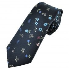 Navy Blue, Sage Green, Pink & Royal Blue Flower Patterned Men's Tie