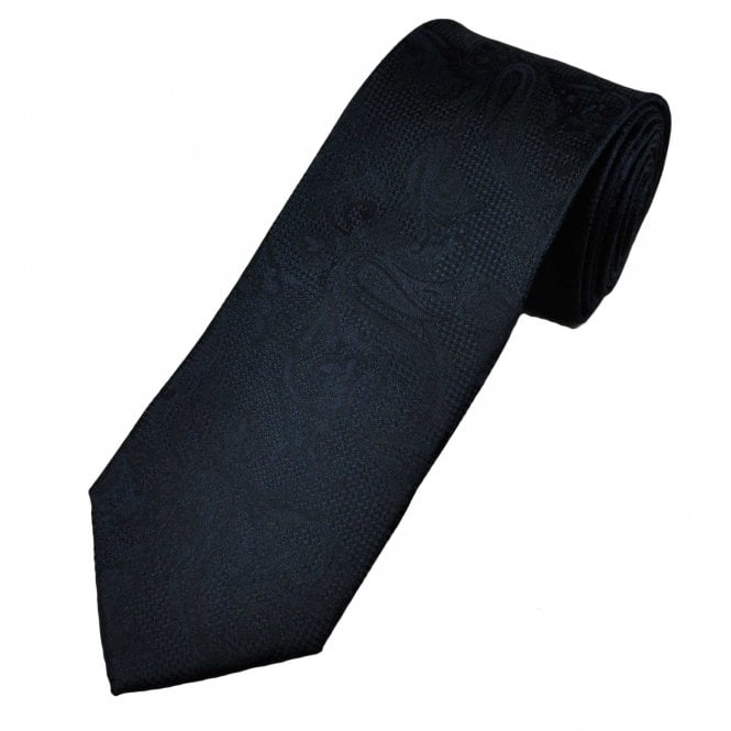 Navy Blue Self Pattern Paisley Men's Silk Tie