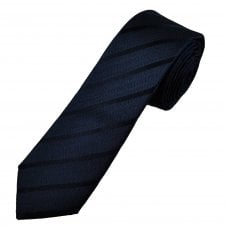 Navy Blue Self Stripe Pattern Men's Silk Narrow Tie
