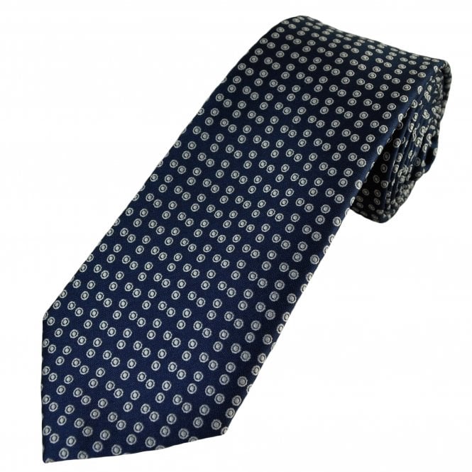 Navy Blue & Silver Circle & Dot Pattern Men's Tie