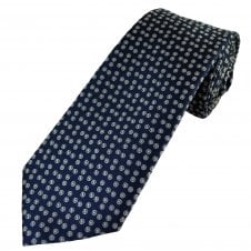 Navy Blue & Silver Circle & Dot Pattern Men's Tie