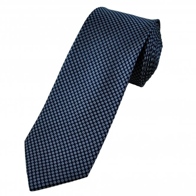 Navy, Blue & Silver Circle Pattern Luxury Silk Men's Tie