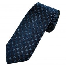 Navy Blue & Silver Grey Patterned Men's Silk Tie